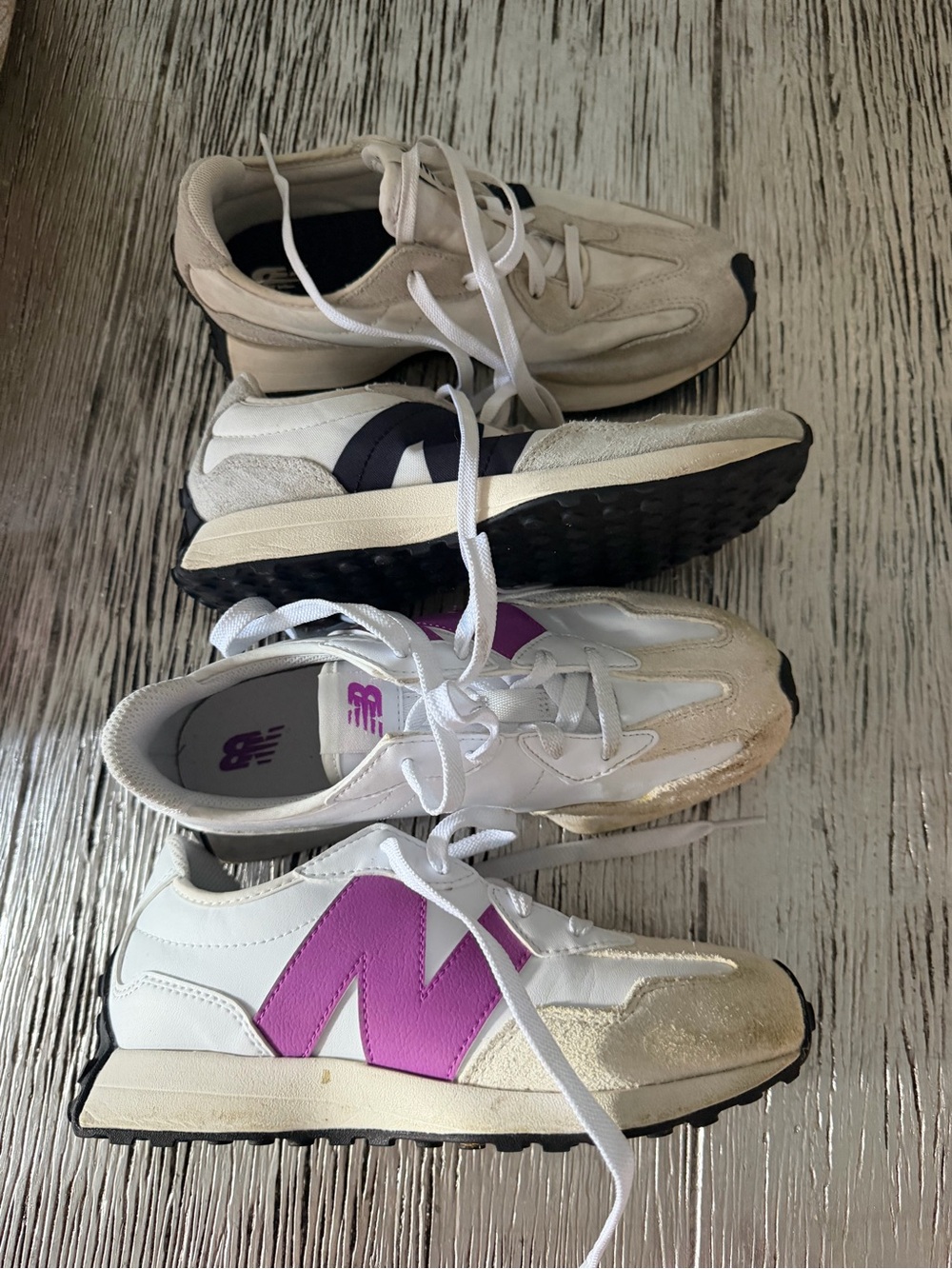 New Balance Women's White Sneakers with Purple 'N' Accent